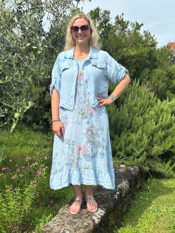 Leinenkleid mit floralem Print, hellblau von Bella Vita - Mode &amp; Lifestyle
