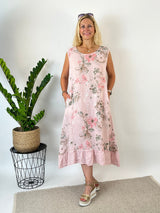 Leinenkleid mit floralem Print, rosa von Bella Vita - Mode & Lifestyle