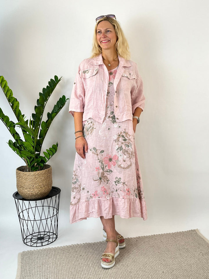 Leinenkleid mit floralem Print, rosa von Bella Vita - Mode &amp; Lifestyle