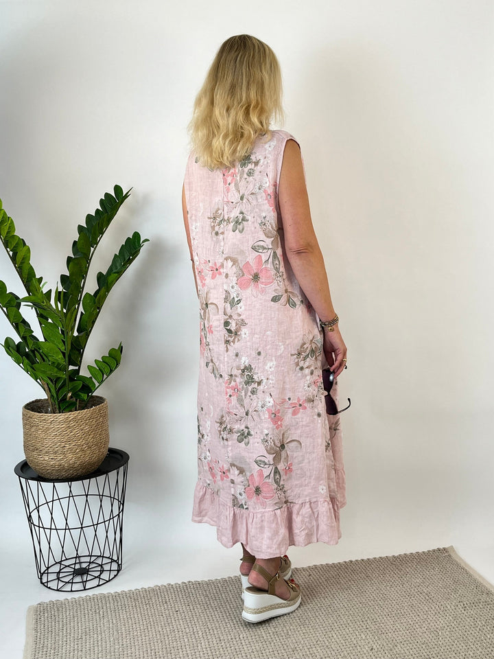 Leinenkleid mit floralem Print, rosa von Bella Vita - Mode &amp; Lifestyle