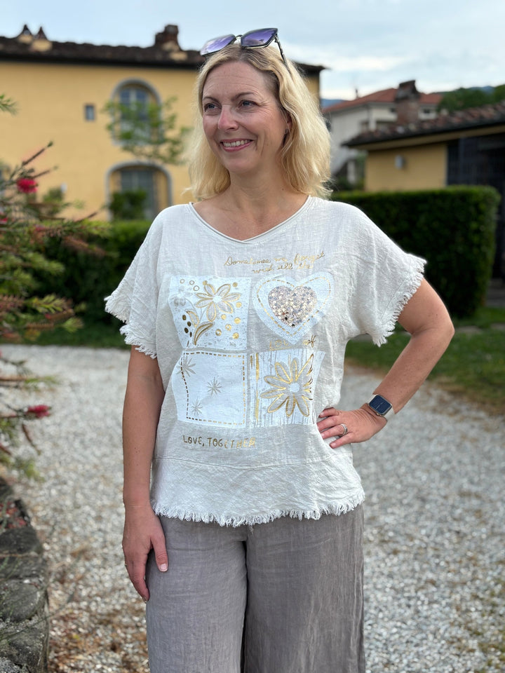 Leinenshirt "Golden Heart", beige von Bella Vita - Mode &amp; Lifestyle