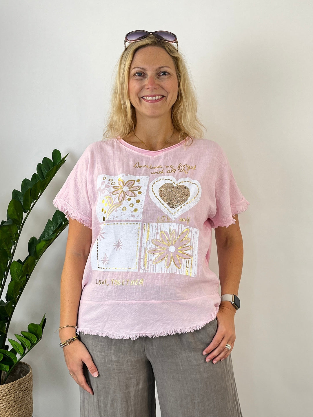 Leinenshirt "Golden Heart", rosa von Bella Vita - Mode &amp; Lifestyle
