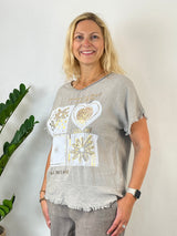 Leinenshirt "Golden Heart", taupe von Bella Vita - Mode & Lifestyle