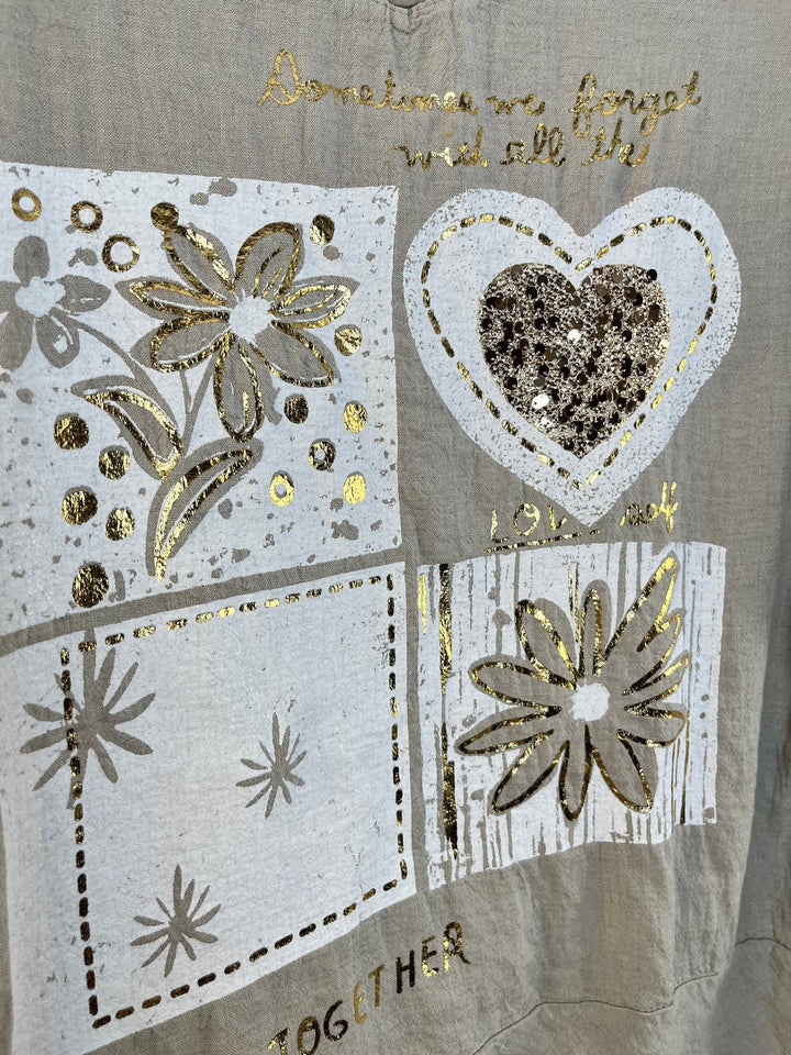 Leinenshirt "Golden Heart", taupe von Bella Vita - Mode &amp; Lifestyle