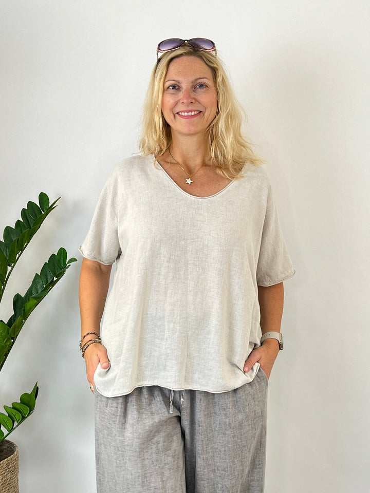 Leinenshirt im Materialmix, beige von Bella Vita - Mode &amp; Lifestyle