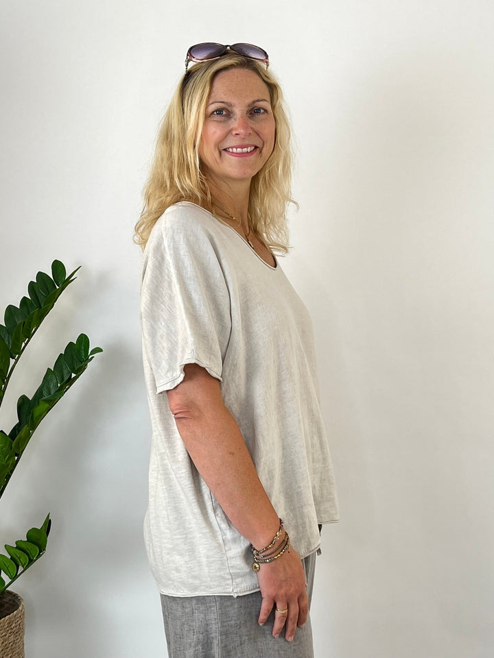 Leinenshirt im Materialmix, beige von Bella Vita - Mode &amp; Lifestyle