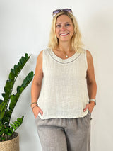 Leinentop mit Crochet-Bordüre, beige von Bella Vita - Mode & Lifestyle