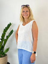 Leinentop mit Crochet-Bordüre, weiß von Bella Vita - Mode & Lifestyle