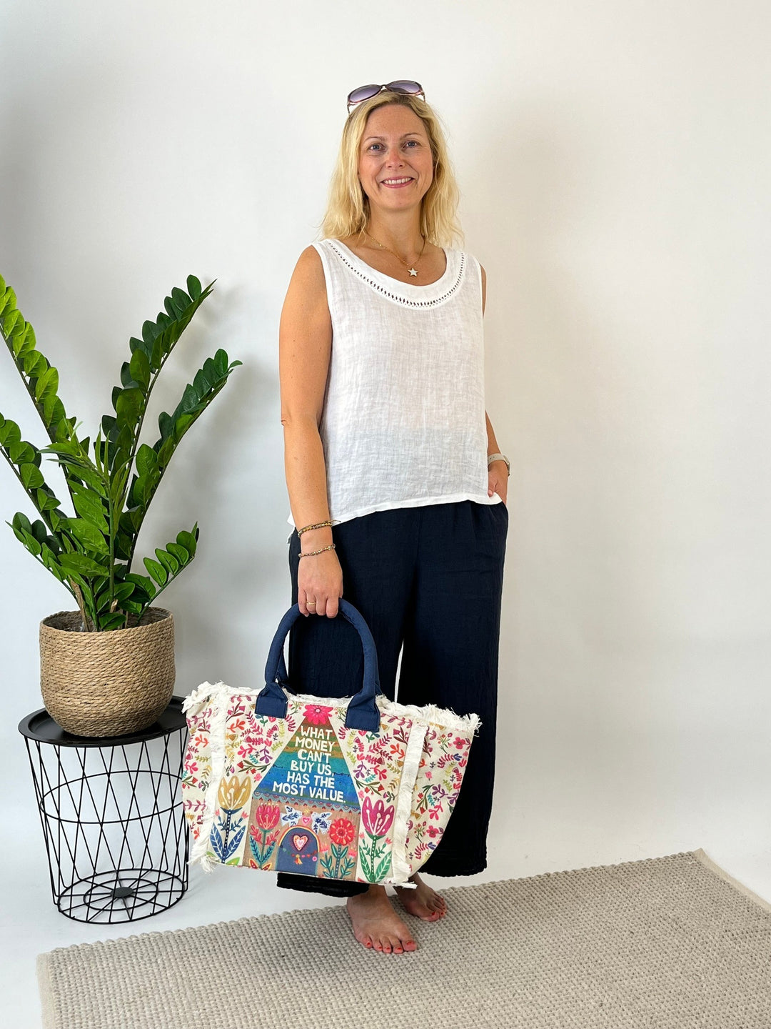 Leinentop mit Crochet-Bordüre, weiß von Bella Vita - Mode &amp; Lifestyle