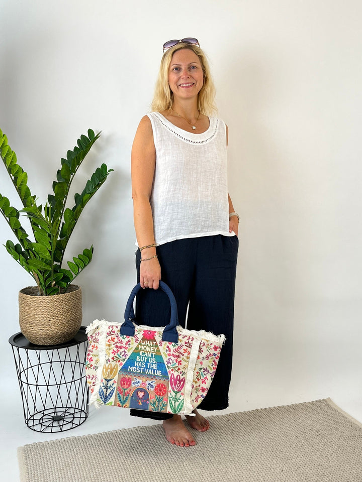 Leinentop mit Crochet-Bordüre, weiß von Bella Vita - Mode &amp; Lifestyle