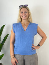Leinentop mit Fransen, blau von Bella Vita - Mode & Lifestyle