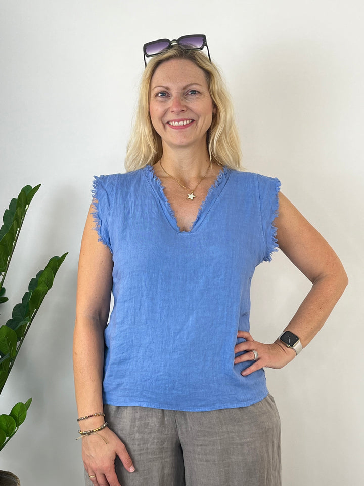 Leinentop mit Fransen, blau von Bella Vita - Mode &amp; Lifestyle