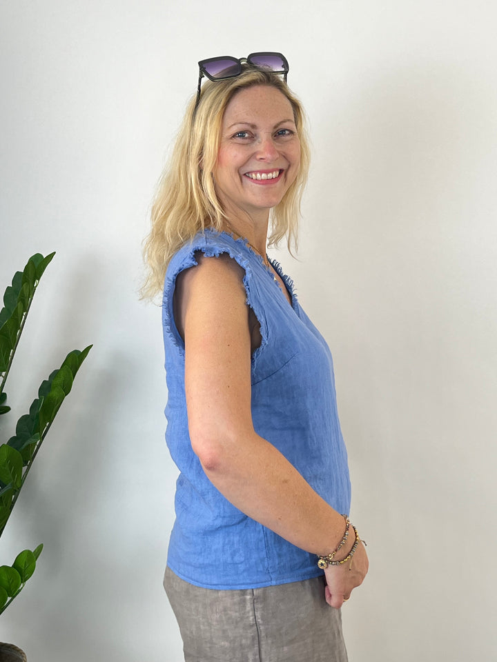Leinentop mit Fransen, blau von Bella Vita - Mode &amp; Lifestyle