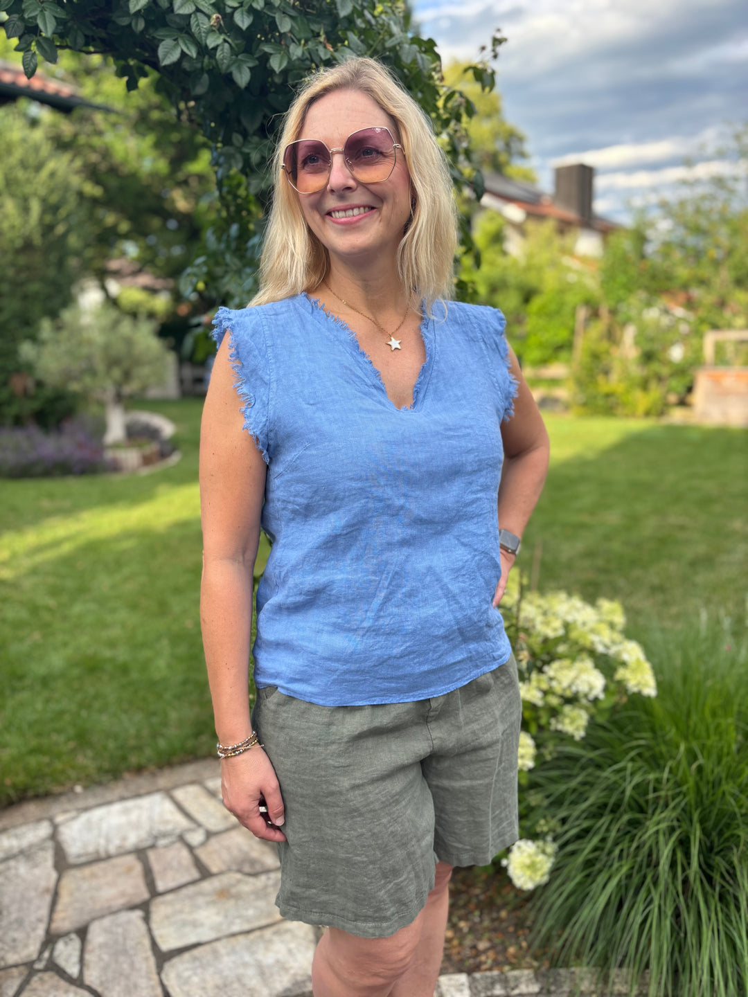 Leinentop mit Fransen, blau von Bella Vita - Mode &amp; Lifestyle