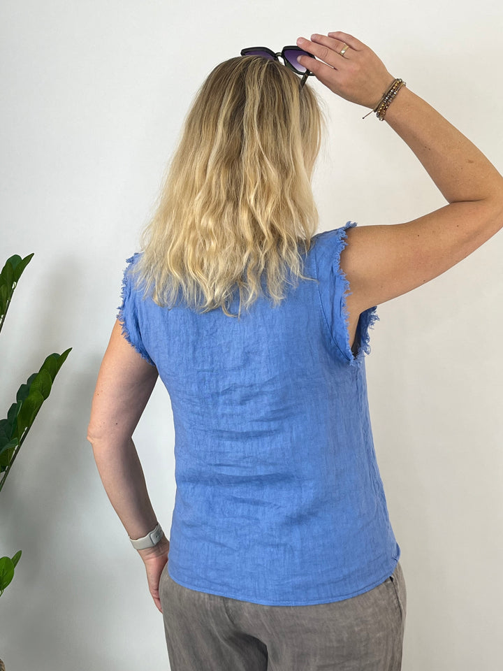 Leinentop mit Fransen, blau von Bella Vita - Mode &amp; Lifestyle