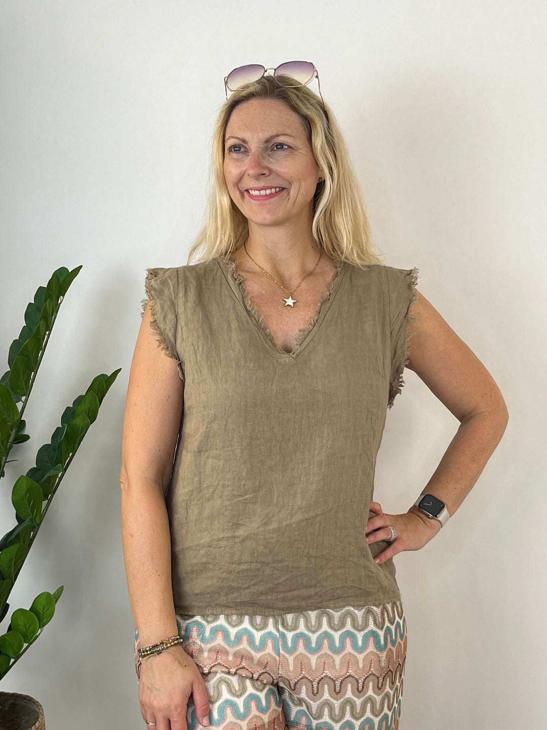 Leinentop mit Fransen, taupe von Bella Vita - Mode &amp; Lifestyle