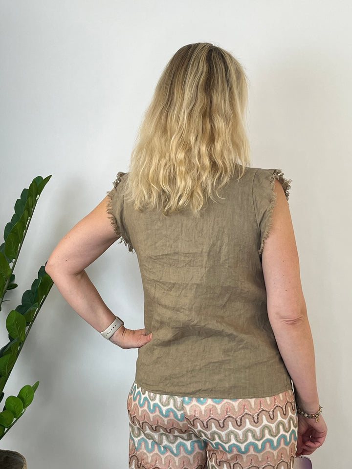 Leinentop mit Fransen, taupe von Bella Vita - Mode &amp; Lifestyle