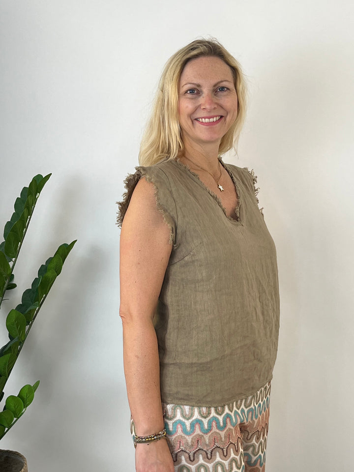 Leinentop mit Fransen, taupe von Bella Vita - Mode &amp; Lifestyle