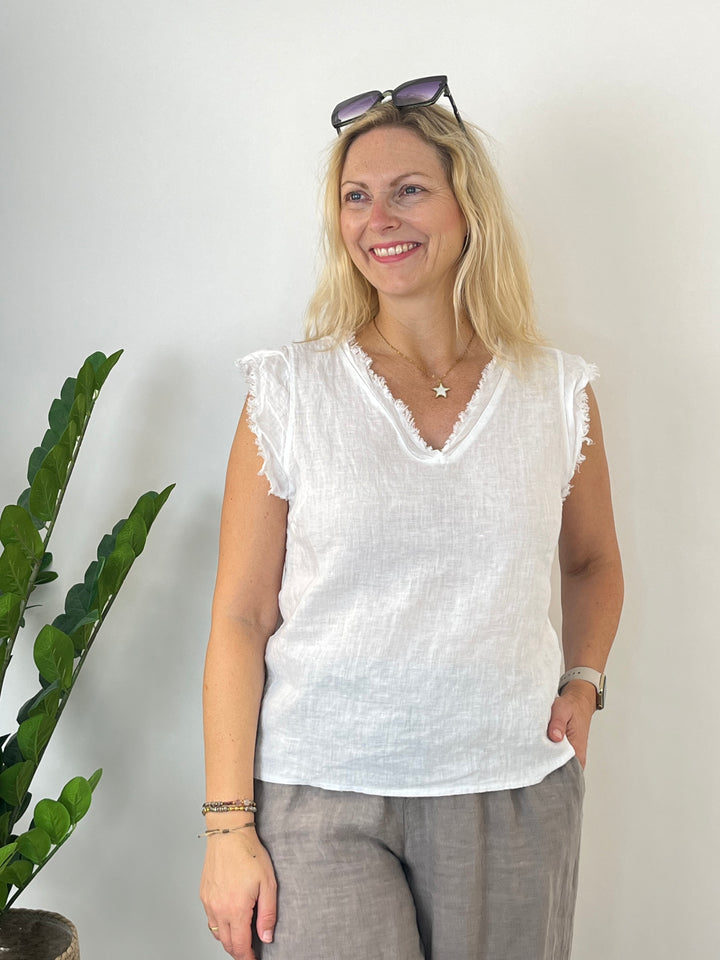 Leinentop mit Fransen, weiß von Bella Vita - Mode &amp; Lifestyle