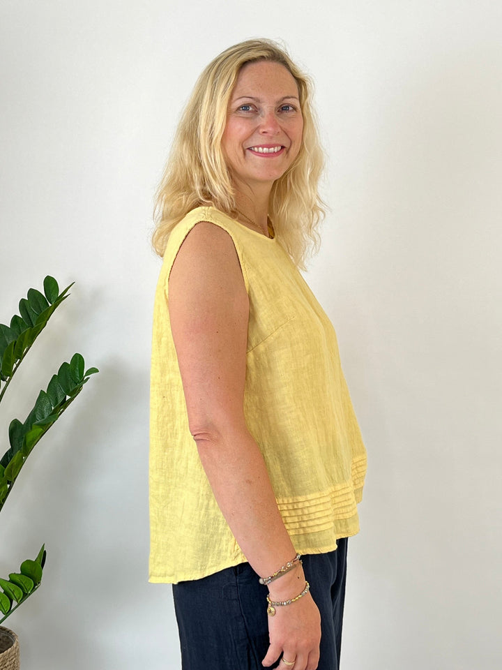 Leinentop mit Zierfalten, gelb von Bella Vita - Mode &amp; Lifestyle