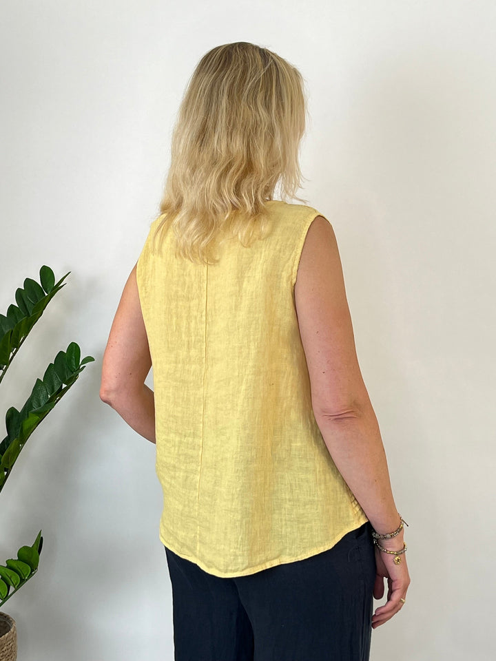 Leinentop mit Zierfalten, gelb von Bella Vita - Mode &amp; Lifestyle