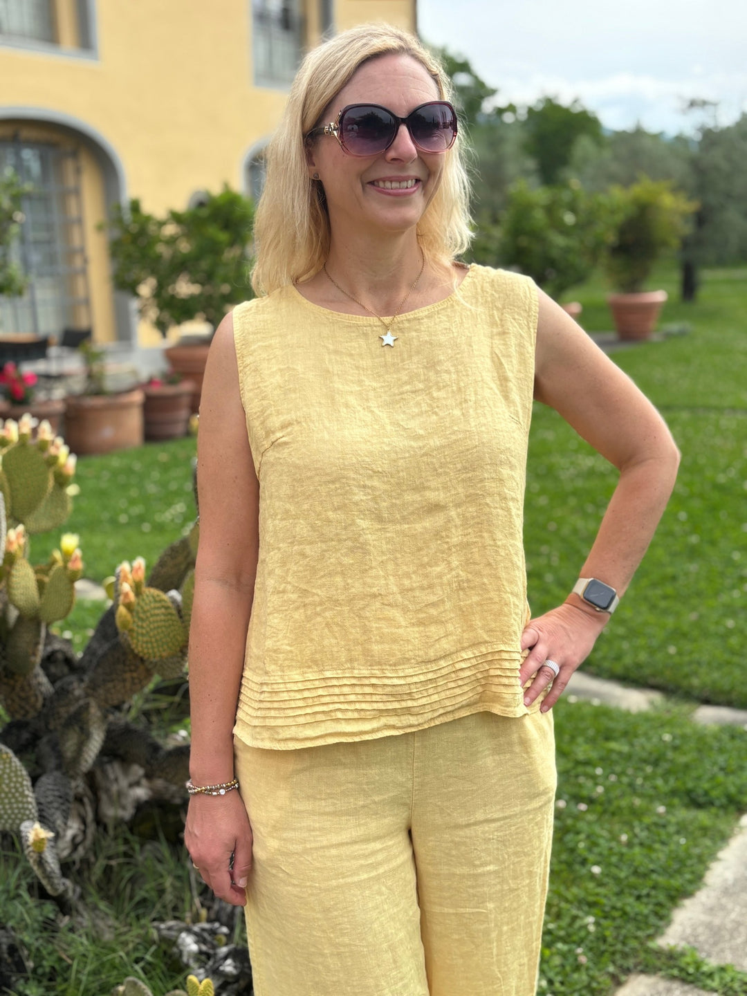 Leinentop mit Zierfalten, gelb von Bella Vita - Mode &amp; Lifestyle