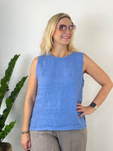Leinentop mit Zierknöpfen, blau von Bella Vita - Mode & Lifestyle