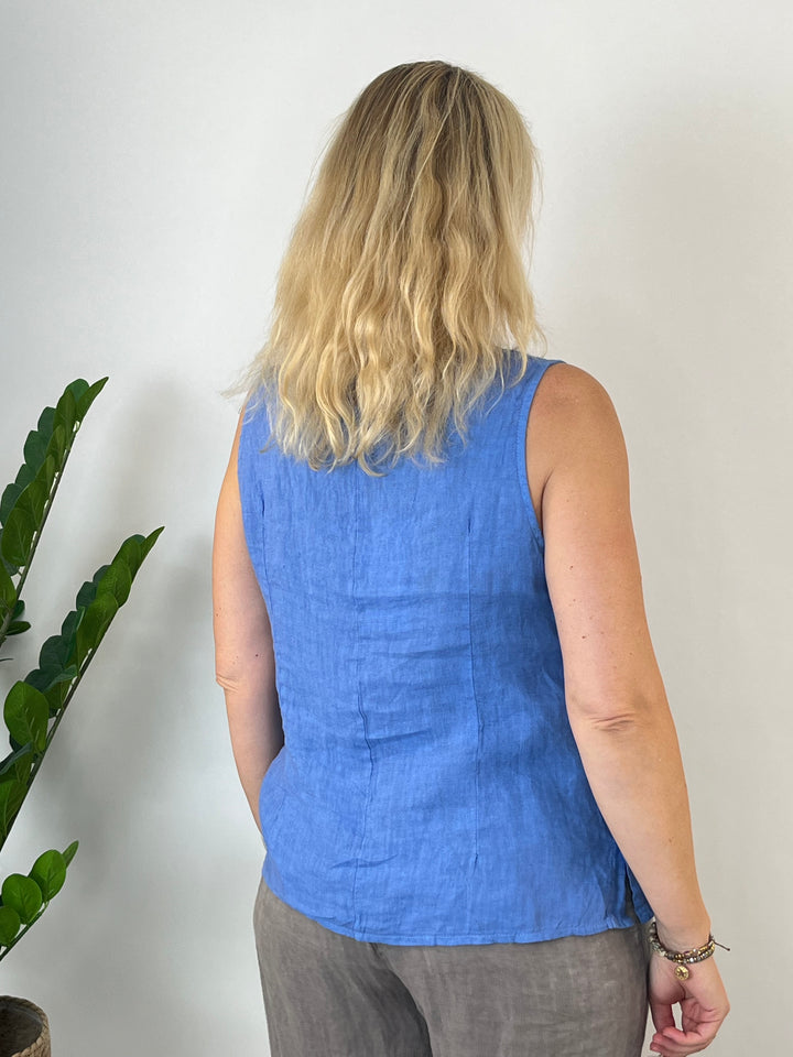 Leinentop mit Zierknöpfen, blau von Bella Vita - Mode &amp; Lifestyle