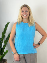 Leinentop mit Zierknöpfen, türkis von Bella Vita - Mode & Lifestyle