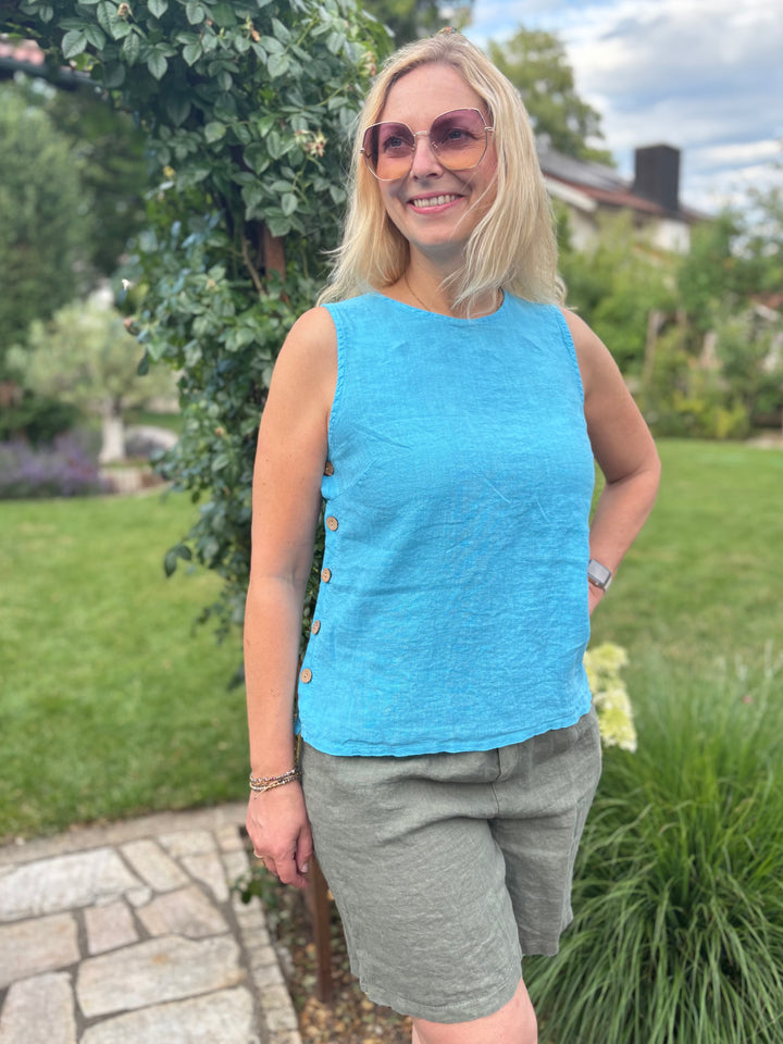 Leinentop mit Zierknöpfen, türkis von Bella Vita - Mode &amp; Lifestyle