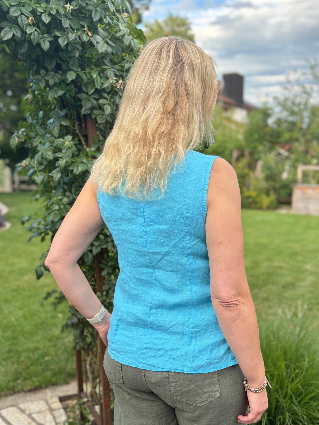 Leinentop mit Zierknöpfen, türkis von Bella Vita - Mode &amp; Lifestyle