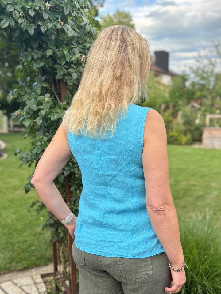 Leinentop mit Zierknöpfen, türkis von Bella Vita - Mode &amp; Lifestyle
