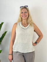 Leinentop mit weitem Kragen, beige von Bella Vita - Mode & Lifestyle