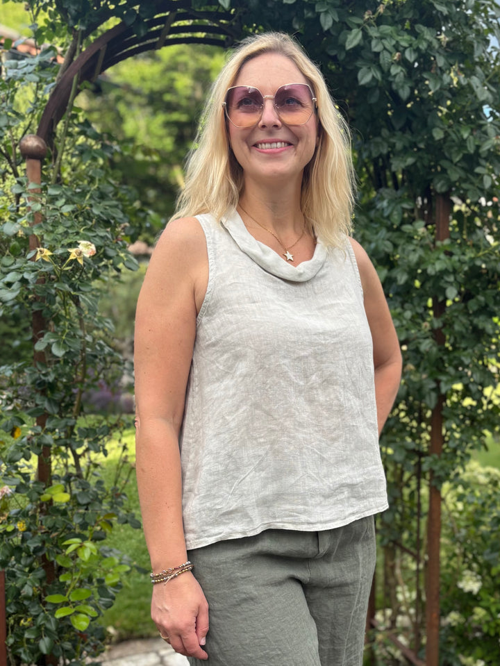 Leinentop mit weitem Kragen, beige von Bella Vita - Mode &amp; Lifestyle