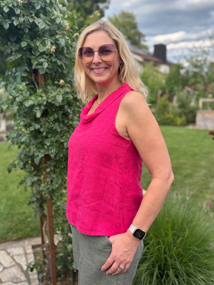 Leinentop mit weitem Kragen, pink von Bella Vita - Mode &amp; Lifestyle