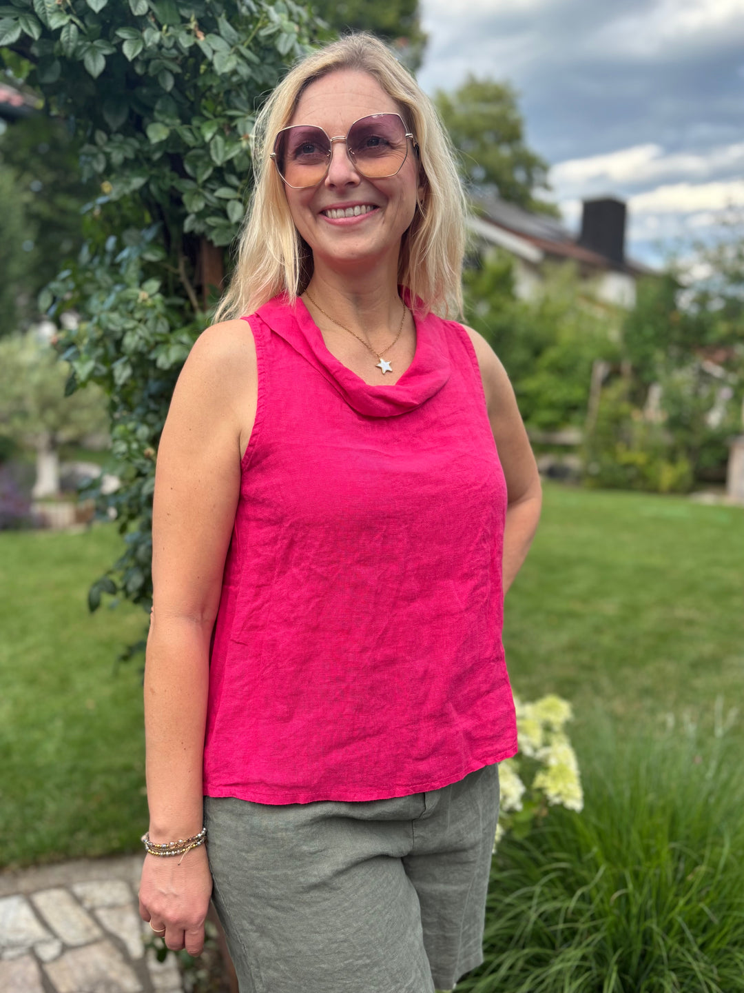 Leinentop mit weitem Kragen, pink von Bella Vita - Mode &amp; Lifestyle