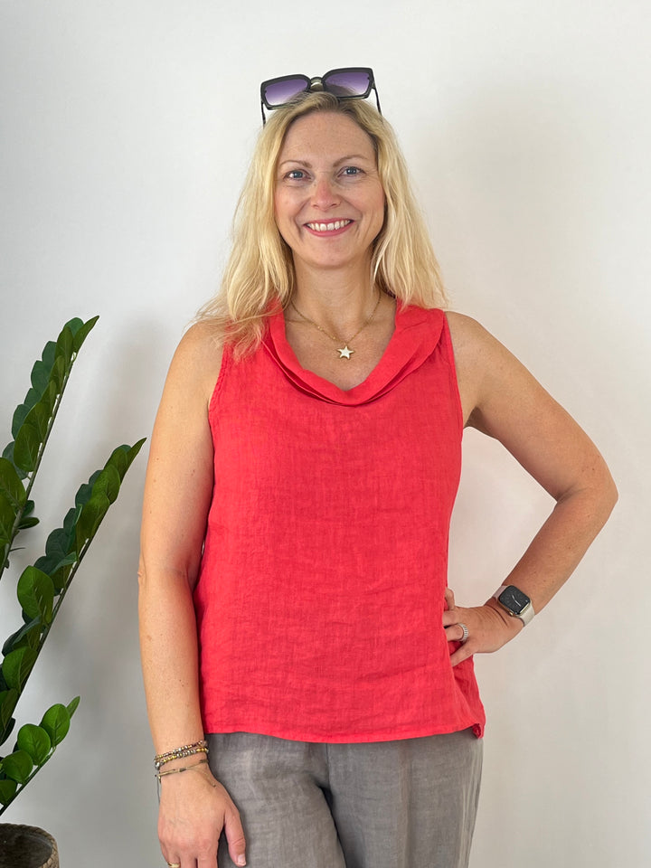 Leinentop mit weitem Kragen, rot von Bella Vita - Mode &amp; Lifestyle