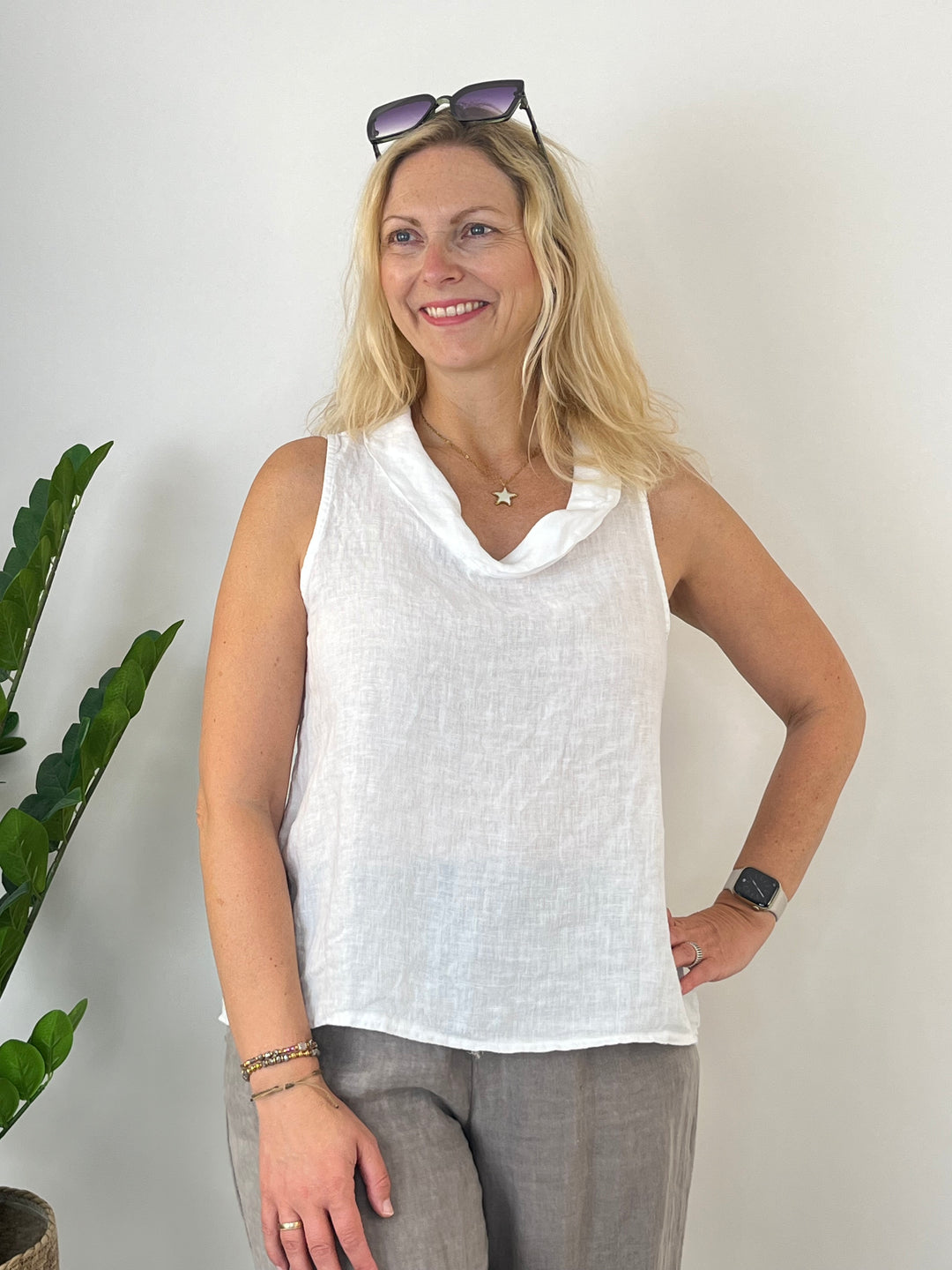 Leinentop mit weitem Kragen, weiß von Bella Vita - Mode &amp; Lifestyle