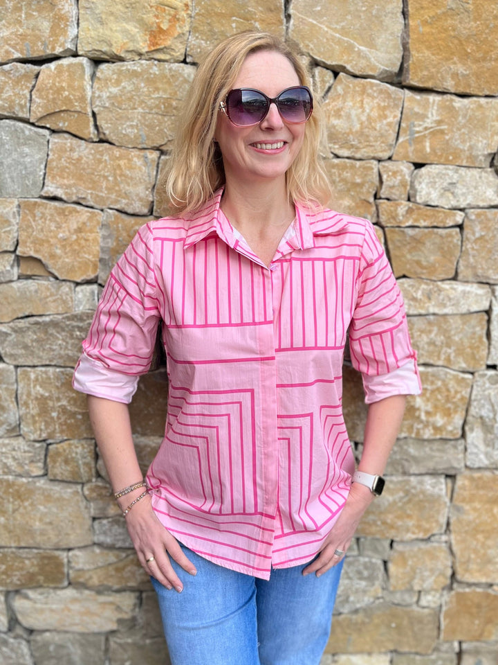 Longbluse mit grafischem Muster, rosa von Bella Vita - Mode &amp; Lifestyle