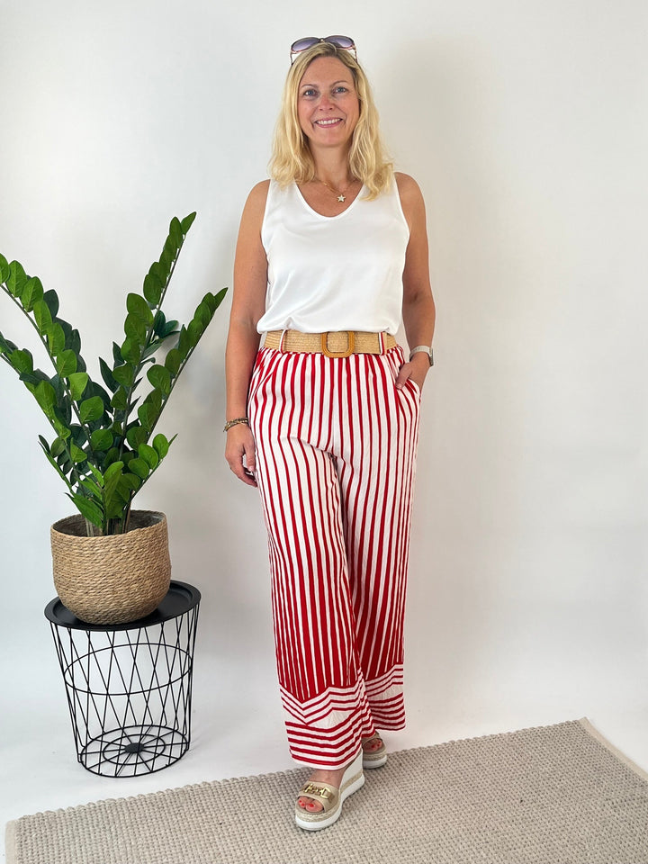 Marlenehose mit Streifendruck und Ziergürtel von Bella Vita - Mode &amp; Lifestyle