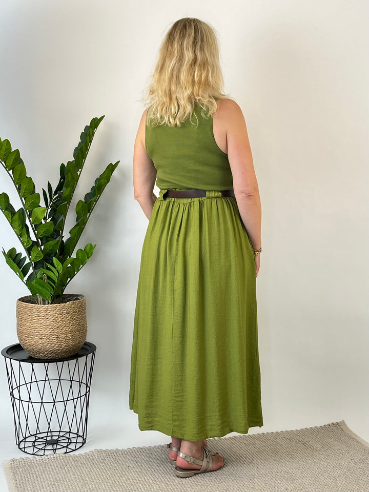 Maxikleid aus Viskose mit Ziergürtel, grün von Bella Vita - Mode &amp; Lifestyle