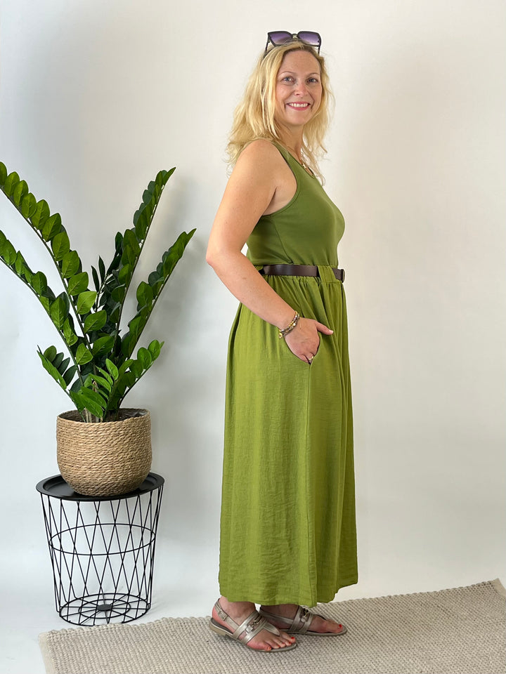 Maxikleid aus Viskose mit Ziergürtel, grün von Bella Vita - Mode &amp; Lifestyle
