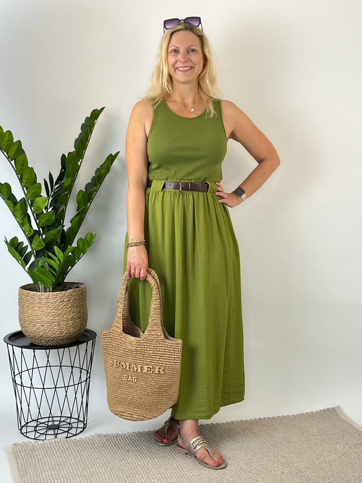 Maxikleid aus Viskose mit Ziergürtel, grün von Bella Vita - Mode &amp; Lifestyle