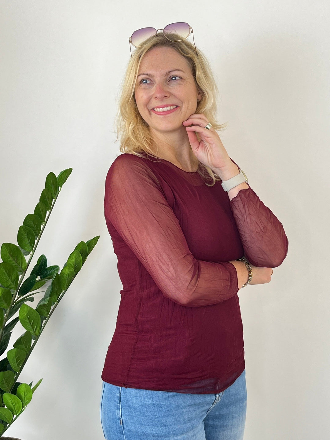 Mesh-Shirt, bordeaux von Bella Vita - Mode &amp; Lifestyle