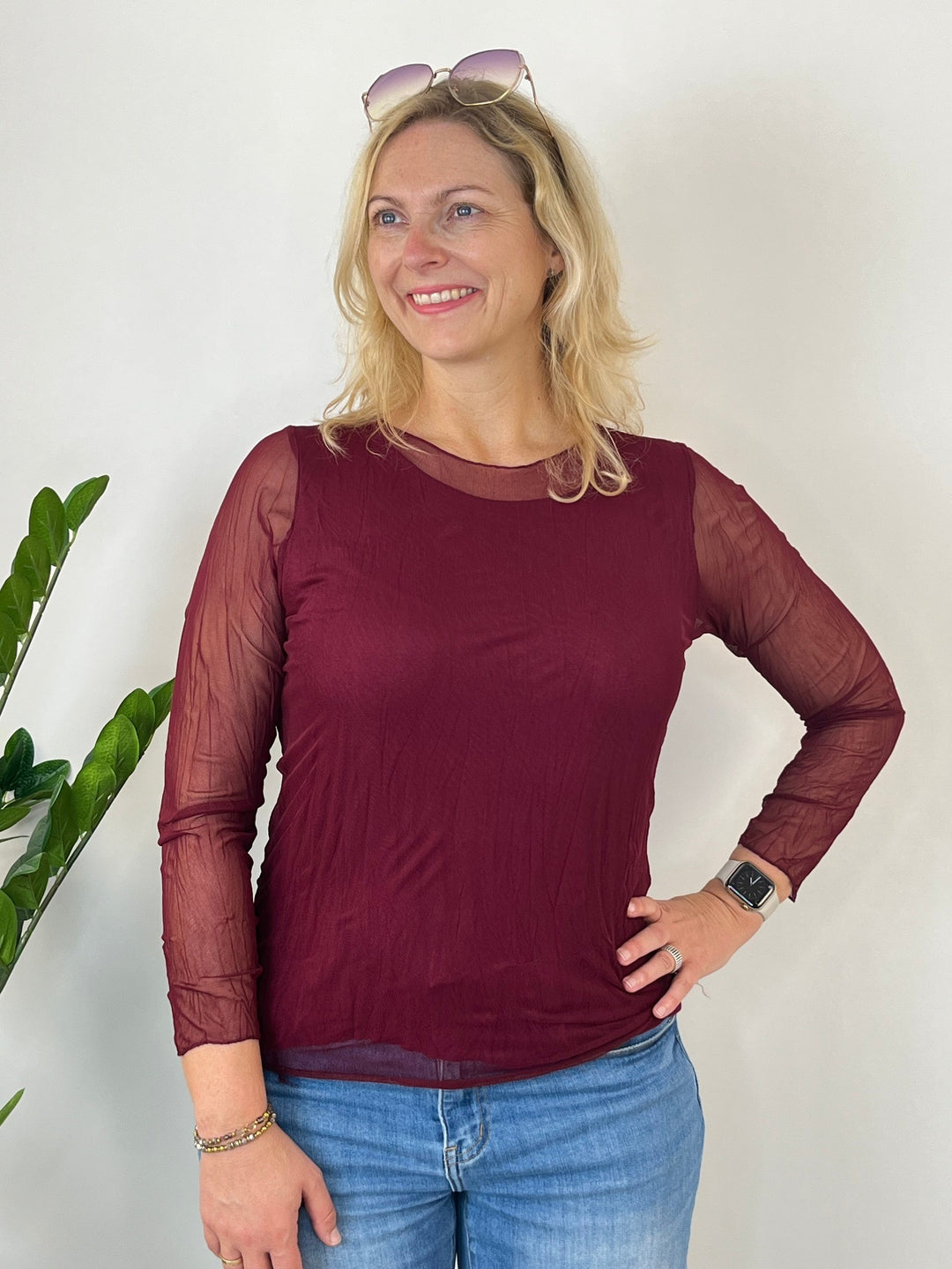Mesh-Shirt, bordeaux von Bella Vita - Mode &amp; Lifestyle