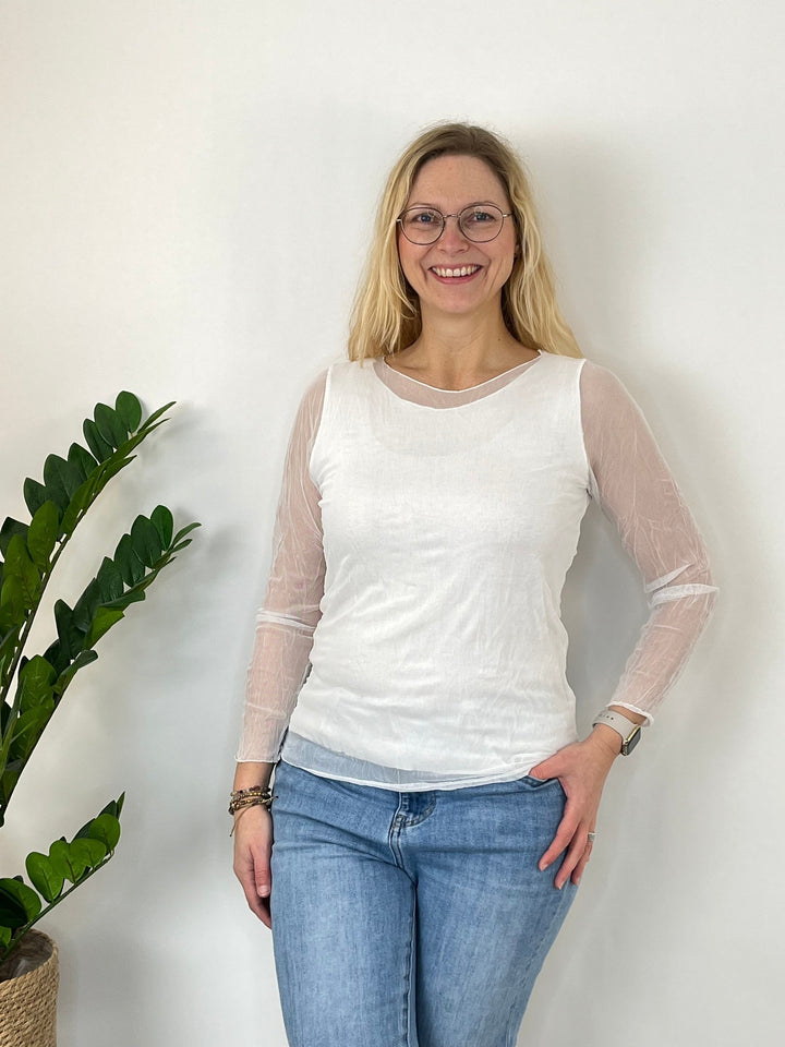 Mesh-Shirt, ecru von Bella Vita - Mode &amp; Lifestyle