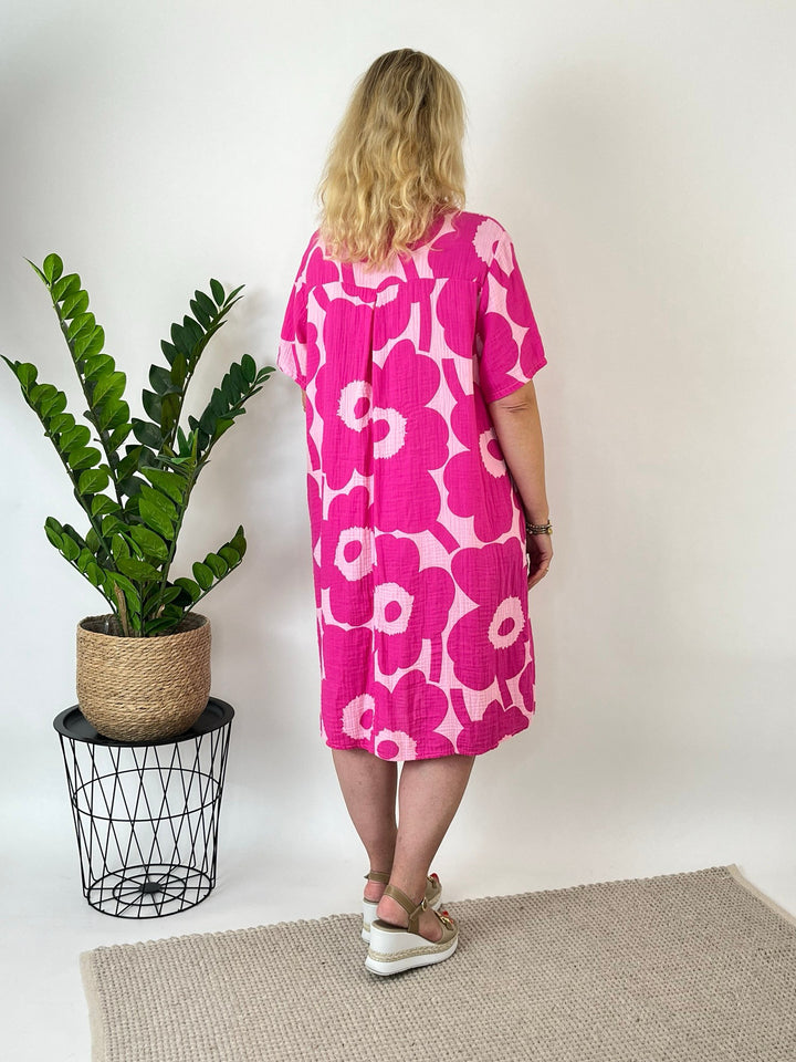 Midi-Musselinkleid Flower, pink von Bella Vita - Mode &amp; Lifestyle
