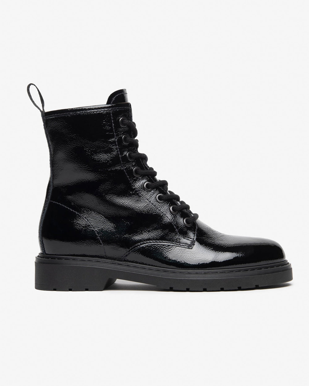 Schwarze NeroGiardini Biker-Stiefel aus Lackleder mit seitlichem Reißverschluss und Blockabsatz