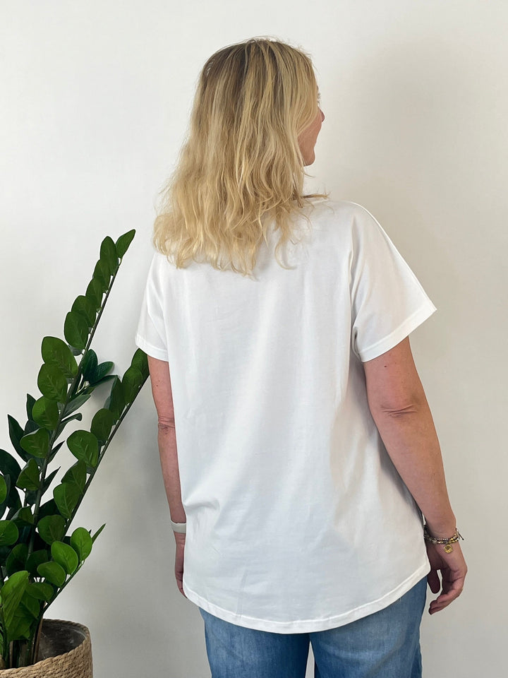 Oversize-Shirt "Aperol on the Beach", weiß-orange von Bella Vita - Mode &amp; Lifestyle