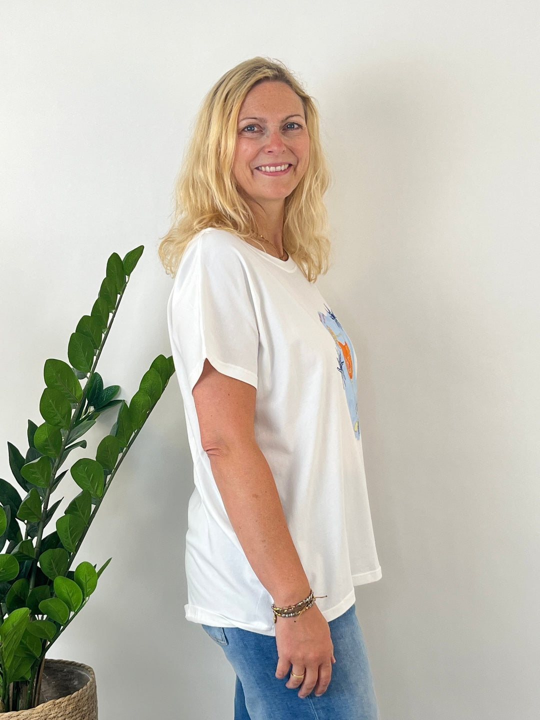 Oversize-Shirt "Aperol on the Beach", weiß-orange von Bella Vita - Mode &amp; Lifestyle